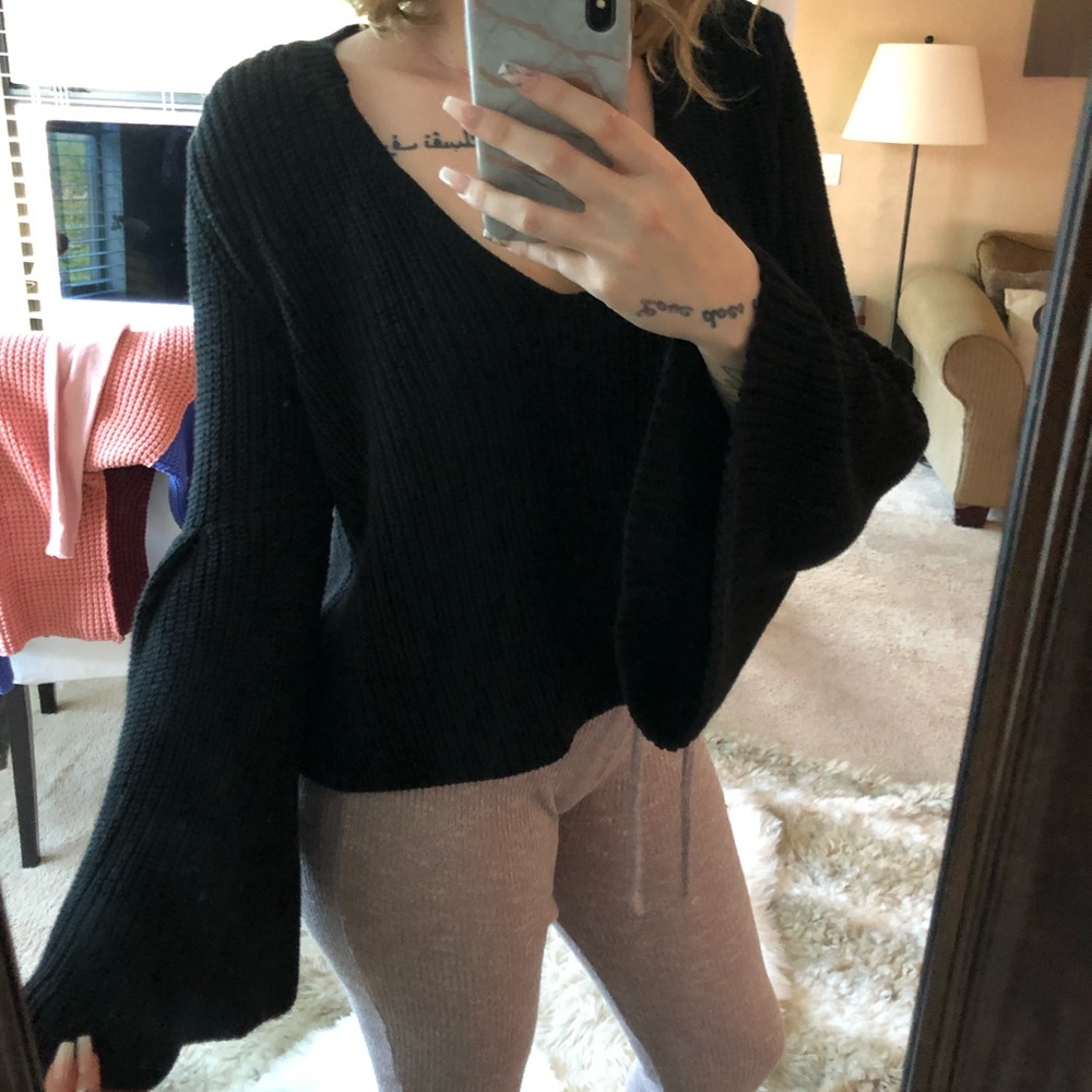 Free People | Black V Neck Sweater